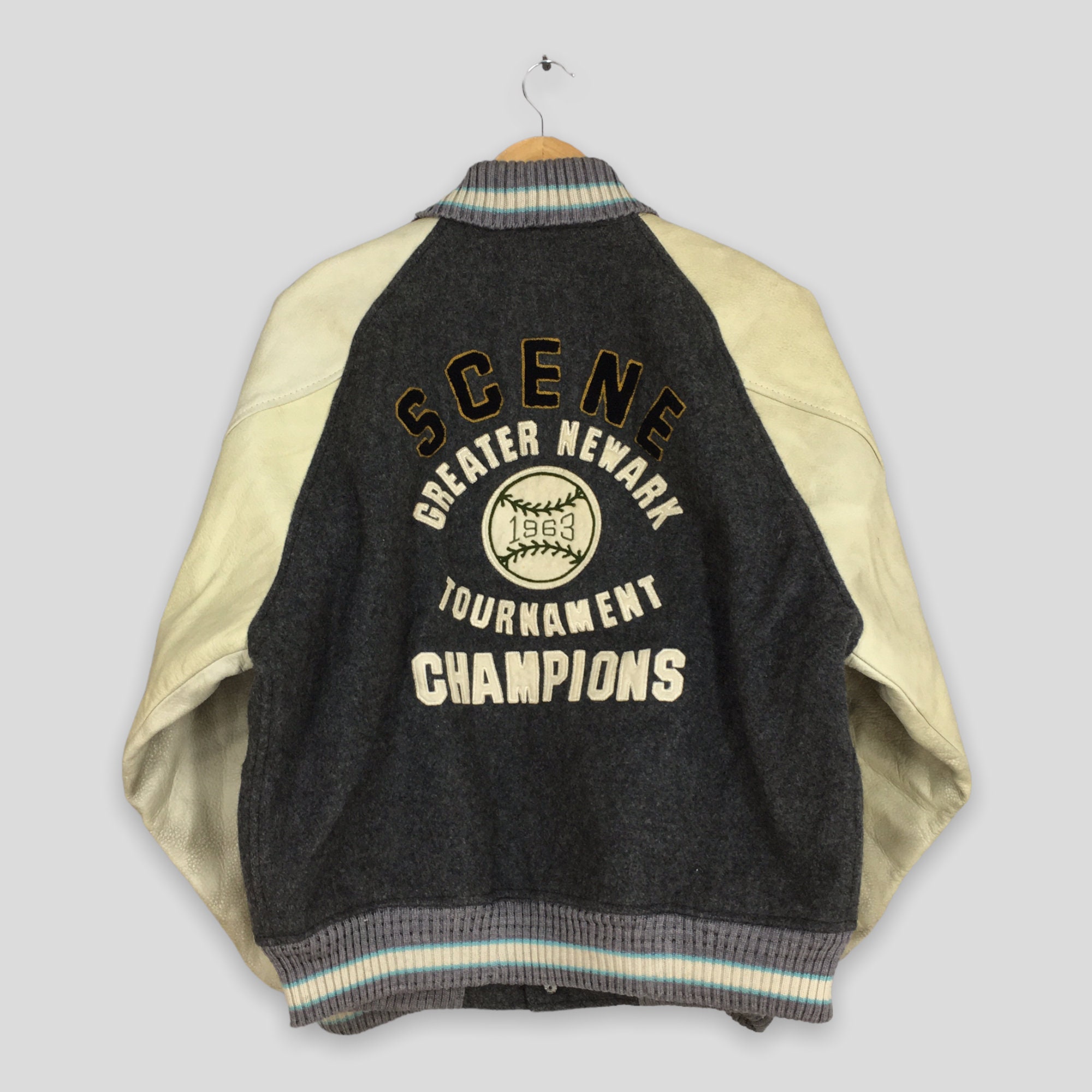 Vintage 1980s American Scene Baseball MLB Wool Varsity Jacket Large 70's Champion Baseball Team Embroidered Leather Stadium Jacket Size L
