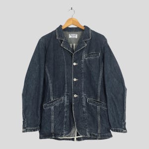 Vintage 1980s Work Wear Jeans Chore Labour Jacket Medium Denim Workers American Chore Denim Blue Sanforized Jacket Buttons Stonewash Size M
