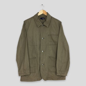 Vintage 90&#39;s Worker Frenchwork Denim Jacket Medium 1980s Workwear Sanforized Jacket Chore Jeans Union Made Olive Work Jacket Buttons Size M