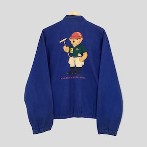 Polo Ralph Lauren Polo Bear Blue Harrington Jacket Zipper Small Vintage 1990&#39;s Ralph Lauren Harrington Coat Polo Bear Casual Jacket Size S