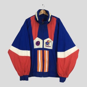 90年代ヴィンテージ カンザス大学ジェイホークス ジャケット Lサイズ KU カンザス ジェイホークス 刺繍ロゴ カンザス ジェイホークス リバーシブル コート プロ プレイヤー サイズ L