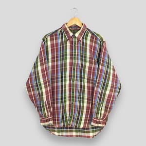 Vintage Flying Scotsman Multicolor Checkered Shirt Large Tartan Plaid Checked Indie Boho Grunge  Flannel Cotton Button Down Oxfords Size L