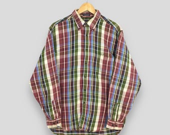 Camisa vintage Flying Scotsman multicolor a cuadros, talla L. Estilo indie boho grunge de franela de algodón con botones.