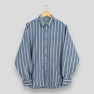Vintage Eddie Bauer Striped Flannel Shirt Medium Eddie Bauer Usa Blue White Stripes Flannel Retro Casual Button Down Cotton Shirt Size M