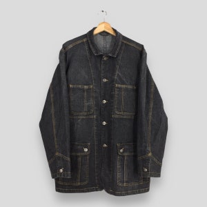 Vintage 1980s Work Wear Jeans Chore Labour Jacket Large Denim Workers American Chore Denim Black Jeans Workwear Jacket Buttons Size L