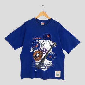 Vintage 90s New York Mets MLB Blue T shirt Large New York Mets Baseball Team Shirt NY Mets Baseball Jersey Mets Printed Nutmeg Tees Size L