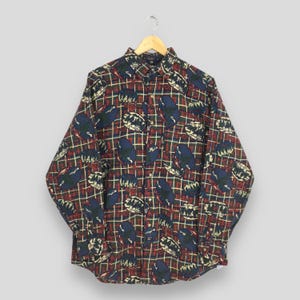 Vintage jaren 1990 The Arrow Company pop-art flanellen shirt medium The Arrow Company geruit flanel casual button-down katoenen Oxfords, maat M