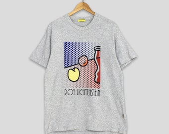 Camiseta vintage de Roy Lichtenstein con naturaleza muerta y tarro rojo (1994), diseño abstracto de arte pop de Roy Lichtenstein, color gris, talla L