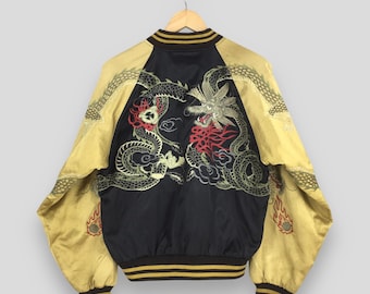 Vintage Sukajan Souvenir White Tiger Bomber Jacket Medium 1980s