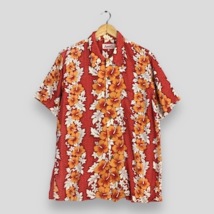 Vintage Hawaiian Hibiscus Flower Tropical Hawaii Shirt Large Aloha Tropical  Honolulu Guam Beach Party Surfing Rayon Button Up Size L