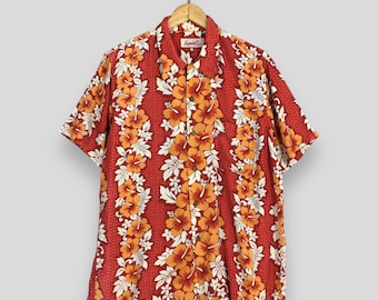 Vintage Hawaiian Hibiscus Flower Tropical Hawaii Shirt Large Aloha Tropical  Honolulu Guam Beach Party Surfing Rayon Button Up Size L