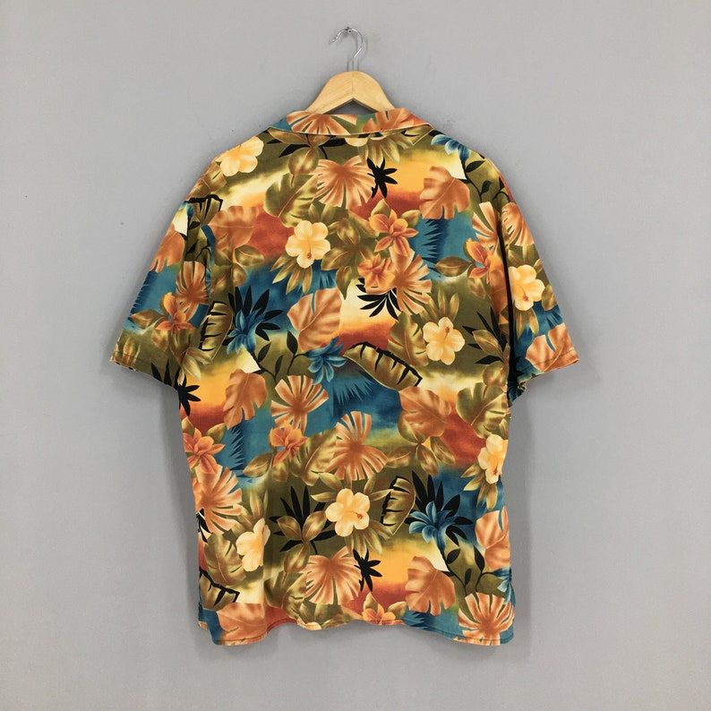 Vintage Hawaiian Floral Shirt Large Hawaii Sailing Beach Honolulu Guam Beach Party Surf Cotton Button Up Size L