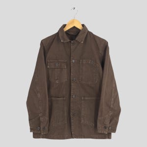 Vintage Japanese Denim Workers Moleskin Jacket Medium Frenchwork Brown Denim Chore Jacket Union Made Style Labor Coat Sanforized Utility M