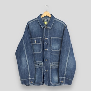 Vintage 90s Polo Ralph Lauren Denim Chore Jacket Large Polo RL Jeans Workers Jacket Ralph Lauren Workwear Jacket Four Pocket Barn Field L
