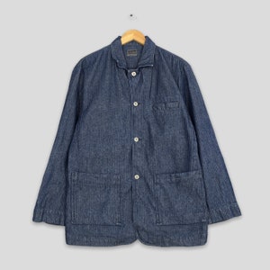 Vintage Herringbone Denim Jeans Workwear Jacket Labour Large 80s American Worker Sanforized Union Made Blue Jeans Chore Jacket Button Size L