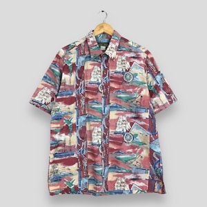 Vintage Kalani Big Whale Sailing Beach Hawaiian Shirt XLarge Sailing Yacht Beach Island Multicolor Hawaii Party Summer Button Up Size XL