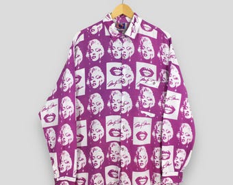 Vintage 90s Iconic Marilyn Monroe Pink Rayon Shirt Large 50s American Actress Hollywood Marilyn Monroe Sexy Actress Overprinted Shirt Size L