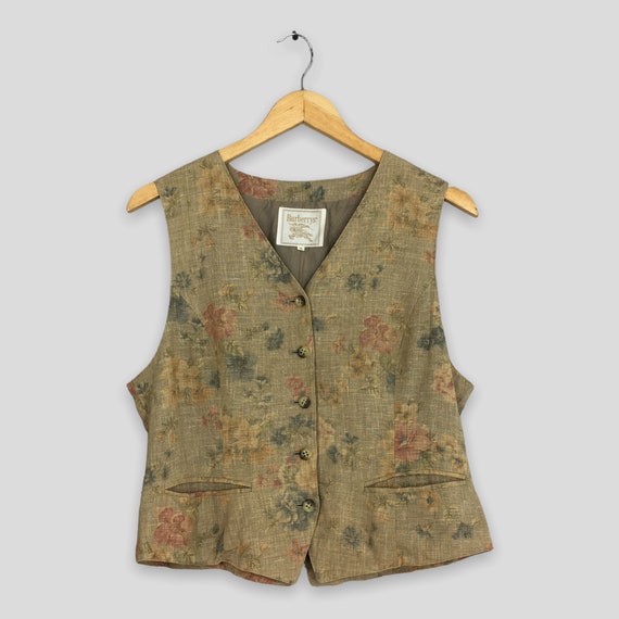 Vintage Burberrys Of London Black Floral Vest Jac… - image 1