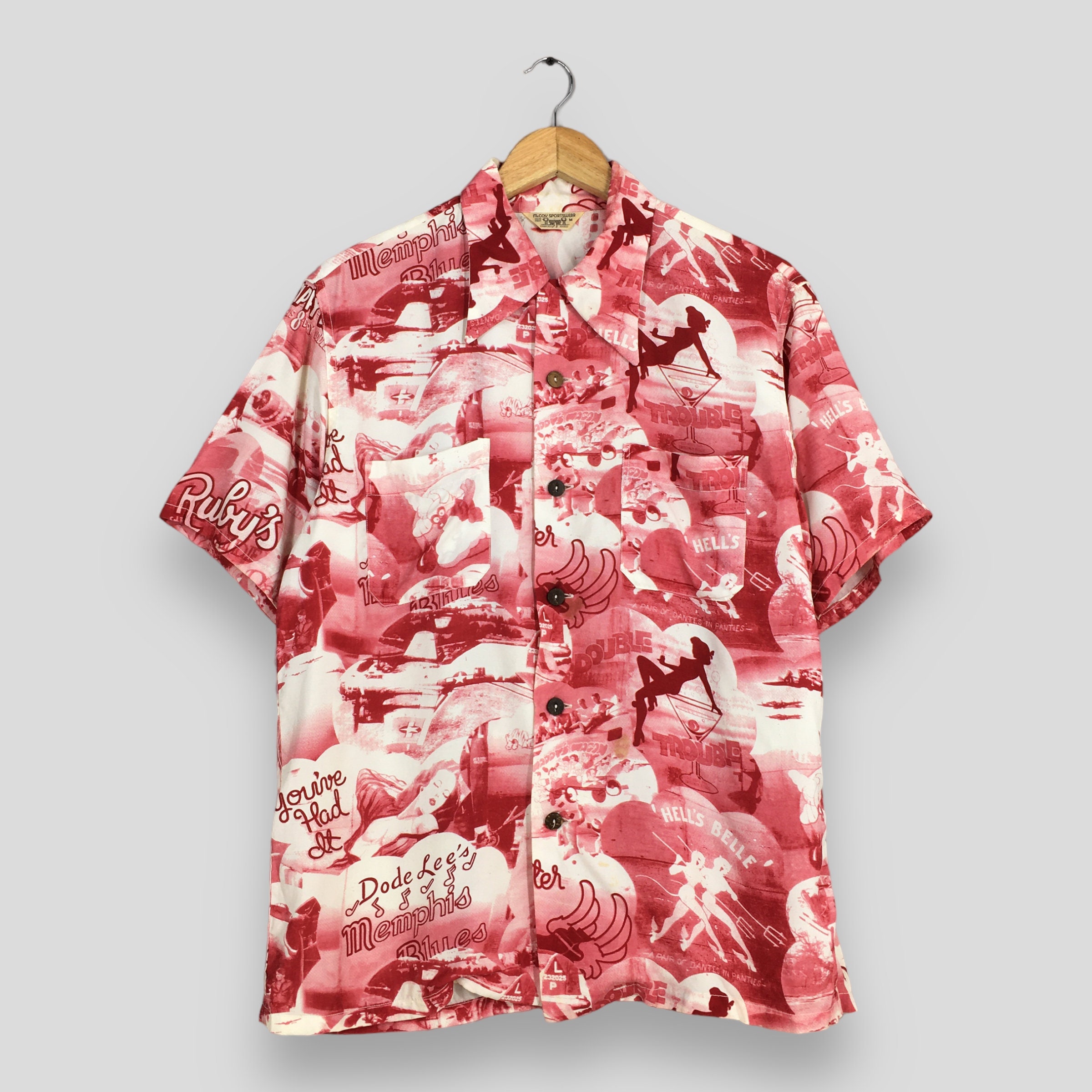 The Real McCoy's, Vintage Real Mccoys Japan Hawaii Rayon Shirt Medium Japanese Hawaiian Tiki Honolulu Shirt Memphis Blues 1950's Aloha 60s Button Up Size M