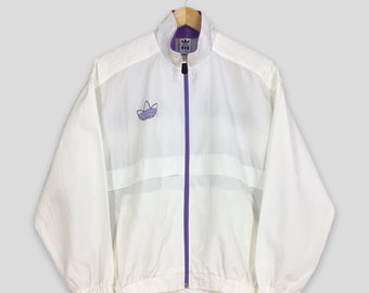 Vintage 90's Adidas Trefoil Windbreaker White Jacket Large Adidas Trefoil Sportswear Team Adidas Sport Zipper Jacket Size L