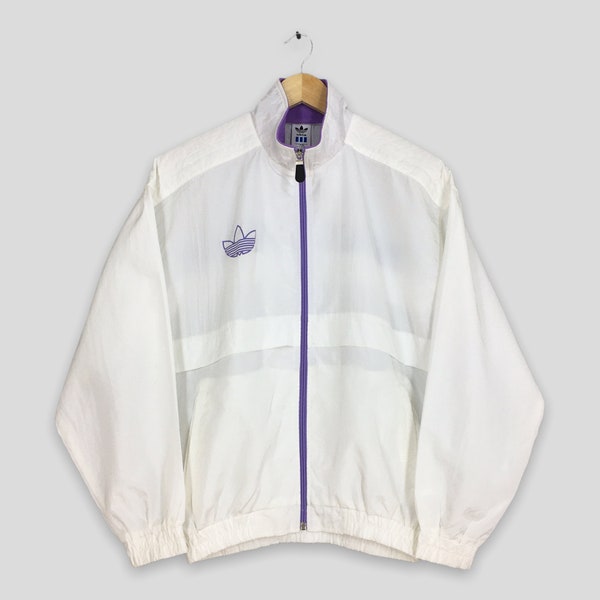 Vintage 90's Adidas Trefoil Windbreaker White Jacket Large Adidas Trefoil Sportswear Team Adidas Sport Zipper Jacket Size L