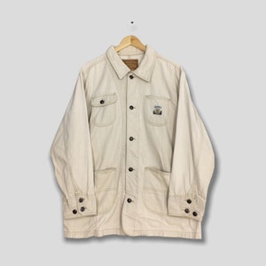 Vintage 80s Gaytogs Workers Jeans Casual Jacket Large Field Coats Workwear Style White Chore Labour Coat Work Four Pocket Jacket Size L