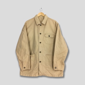 Vintage 80s Workers Jeans Casual Jacket Large Barn Field Coats Frenchwork Style Beige Chore Labour Coat Work Denim Jacket Size L