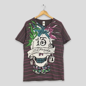 Vintage Y2K Don Ed Hardy By Christian Audiegier Tatoo T shirt Large Ed Hardy Bones 13 Love And Luck Skull StripesTees Size L