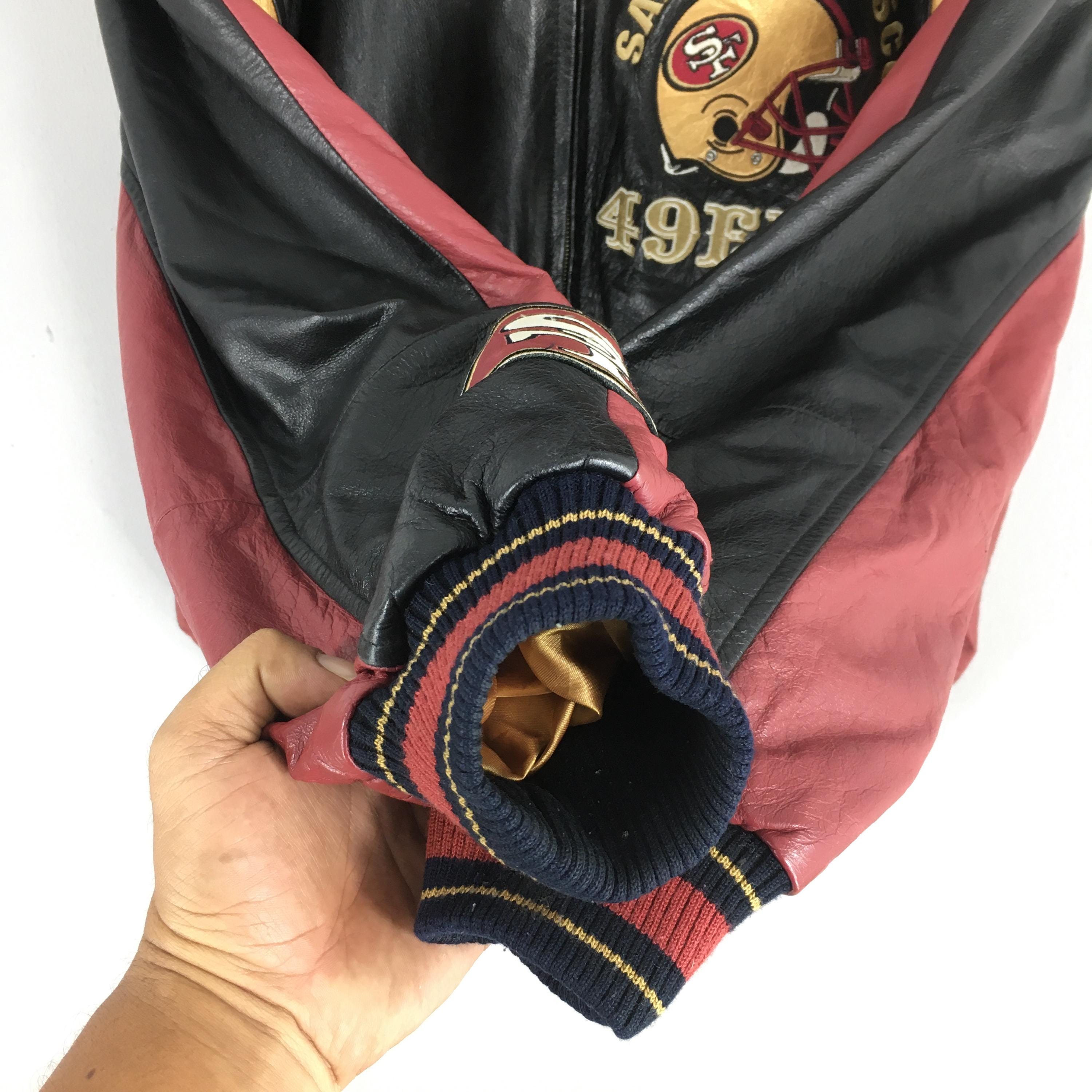 Vintage 90s San Francisco 49ERS Red Black Bomber Leather Jacket 