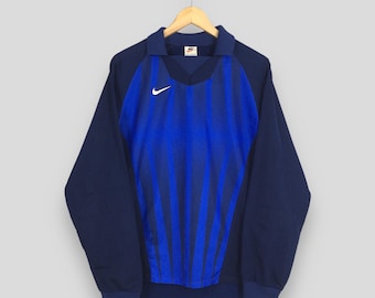 Vintage 90-tals Nike Swoosh Keeper Jersey Medium Nike Swoosh Jersey Blå Fotbollströja L/S 1990-tals Nike Fotbollsställ Sportswear Herrstorlek M