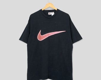Vintage 90's Nike Swoosh Tshirt Large Nike Big Logo Streetwear Nike Air Jordan Nike Sportswear Outfit Black T shirt Size L