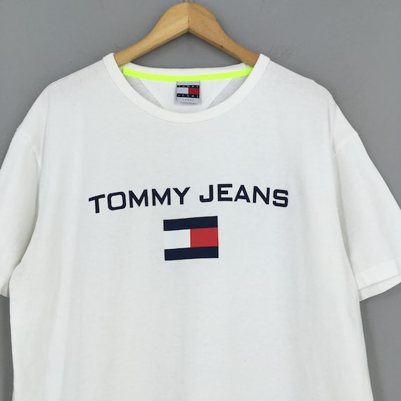 Vintage Tommy Jeans White T Shirt Large Tommy Hilfiger Spell Out