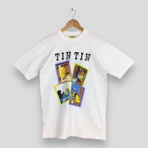Vintage 90&#39;s The Adventures of Tintin And Snowy Cartoon White T shirt Large Tintin With Snowy Graphics Adventure Comics Strip Tees Size L