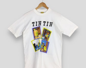 Vintage 90's the Adventures of Tintin and Snowy Cartoon White T