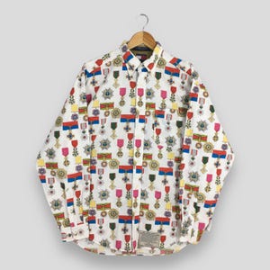 Vintage Y2K Tommy Hilfiger Flag Overprinted Shirt Medium Pop Art Tommy Flag Abstract Casual Shirt Tommy Jeans Streetwear Oxfords Men Size M