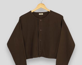 Issey Miyake Plantation Women Crop Shirt Small IM Product Japan Designer Issey Miyake Brown Blouse Buttondown Miyake Fete Cardigan Size S