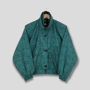 Vintage 90s Ski Wear Green Bomber Jacket Large Retro Ski Outfits Warmer Jacket Snow Gear Winter Coat Streetwear Skiing Snowboard Size L