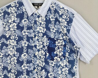 Vintage Comme Des Garcons Men Flower Stripes Blue Oxfords Shirt