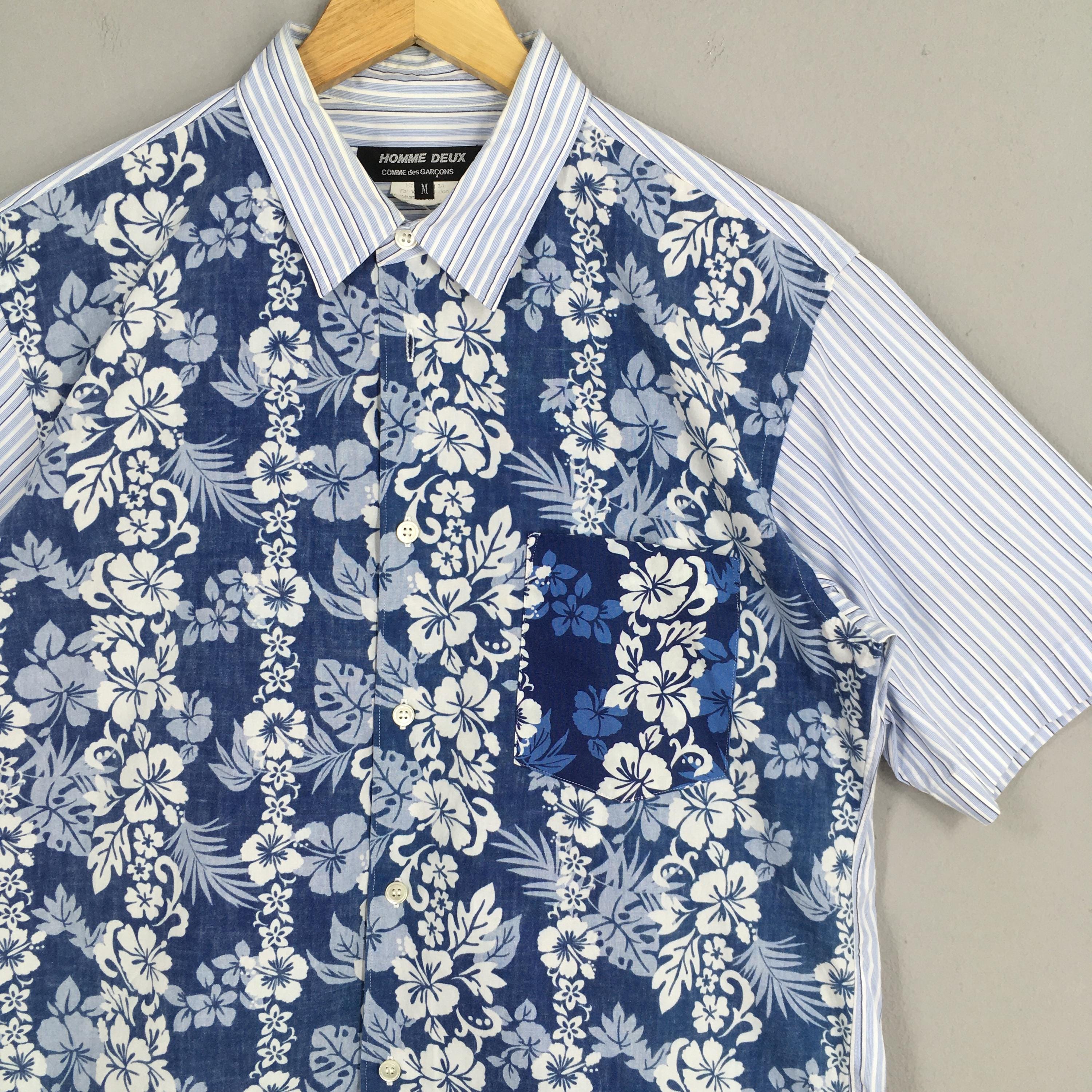 Vintage Comme Des Garcons Men Flower Stripes Blue Oxfords Shirt