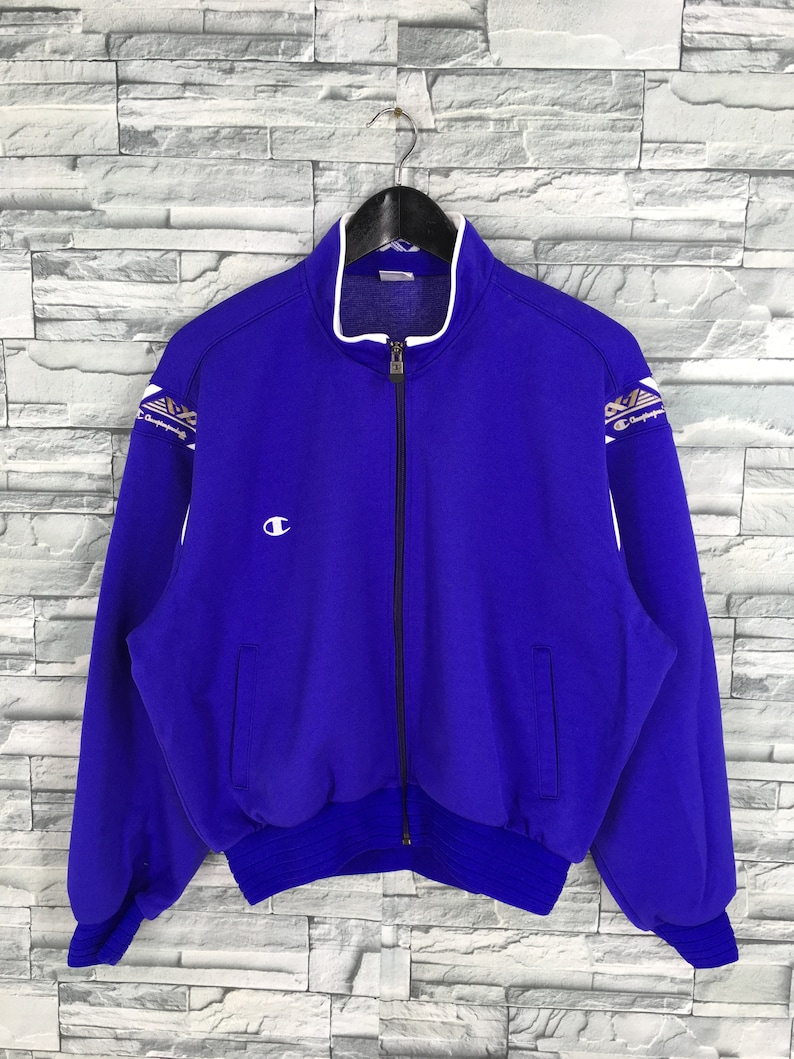 Vintage 90s Champion Jacket Windbreaker Large Women Champion Sportswear Blue Track Top Champion Windrunner Zipper Coats Size L
