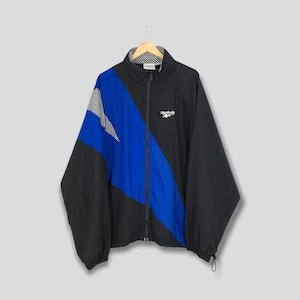 Vintage 90&#39;s Reebok Windbreaker Jacket XLarge Reebok Sportswear Black Reebok Sports Windrunner Reebok Hoodie Light Jacket Size XL