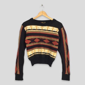 Nepenthes Hogg Japan Abstract Navajo Women Wool Knitwear XSmall 90's Needles Japanese Native Tribal Multicolor Ladies Sweater Size XS