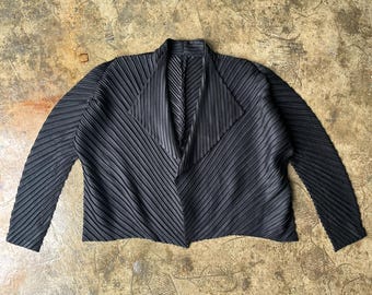 Vintage Japanese Issey Miyake Pleat Please Black Cardigan Blouse Medium Japan Designer Plantation Minimalist Stretchable Dress Fete Size M