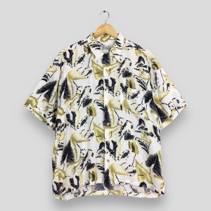 Vintage 90s Tom Short Leaves Hawaii Aloha Rayon Shirts Medium Tropical Oahu Summer Beachwear Tiki Honolulu Printed Button Up Shirt Size M