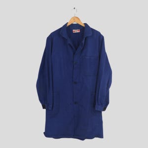Vintage 80s Schumer Secan Cotton Frenchwork Sanfor Jacket Large Workwear Shirt Sanforized Indigo Blue Button Labour Denim French Work Size L