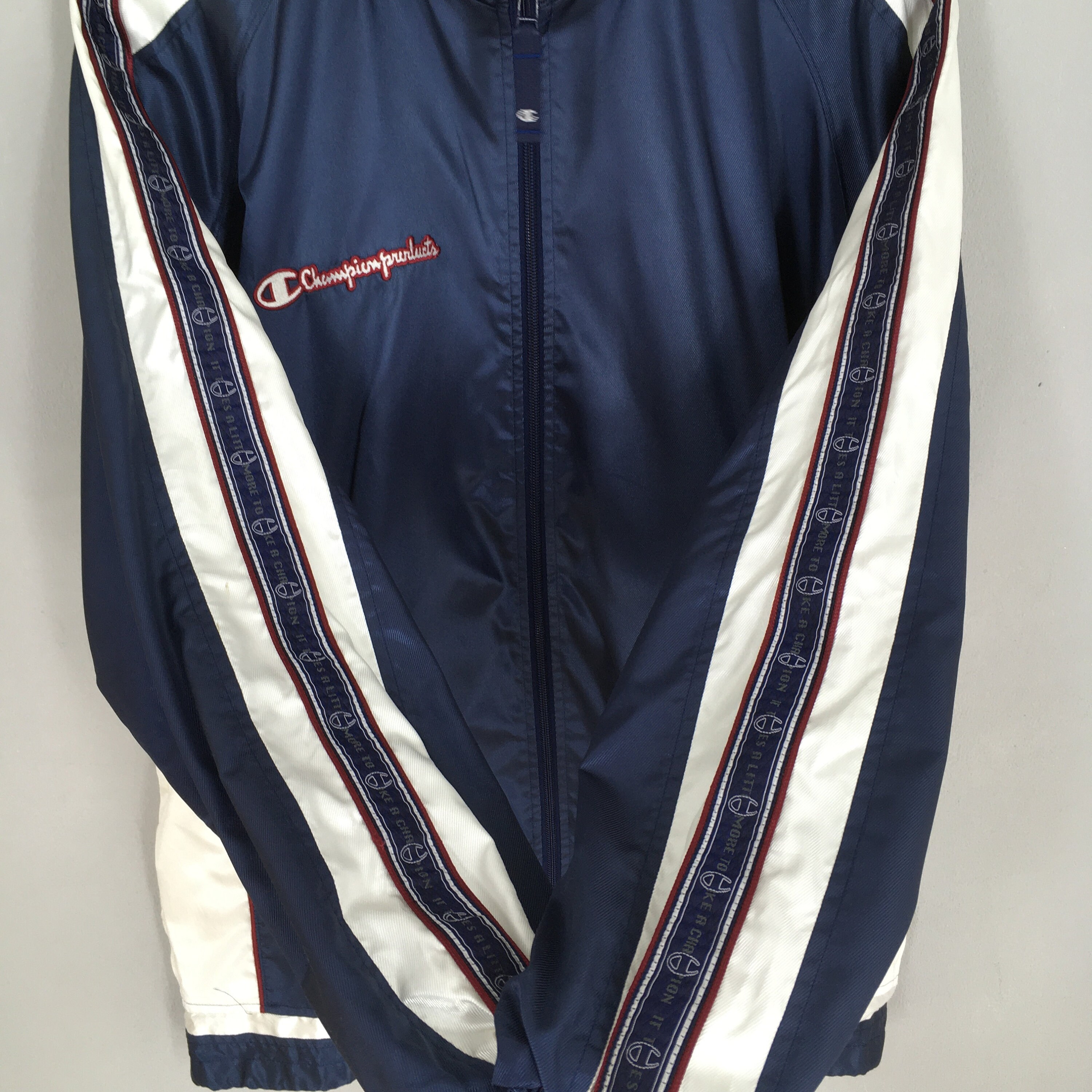 ジャケット・アウター [Vintage]90s Champion Nylon Food Jacket Vintage 90s Champion Athletic Varsity Jacket Large Size