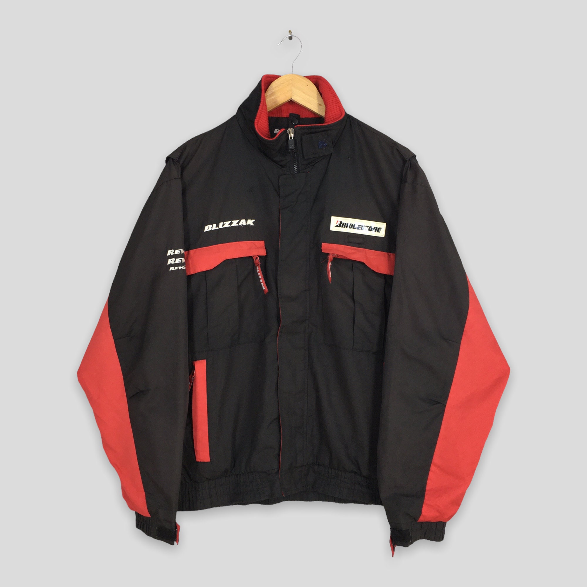 Chaqueta cortavientos vintage Blizzak Bridgestone Racing negra de los años 90, chaqueta informal de automovilismo Blizzak Bridgestone Racing, talla L