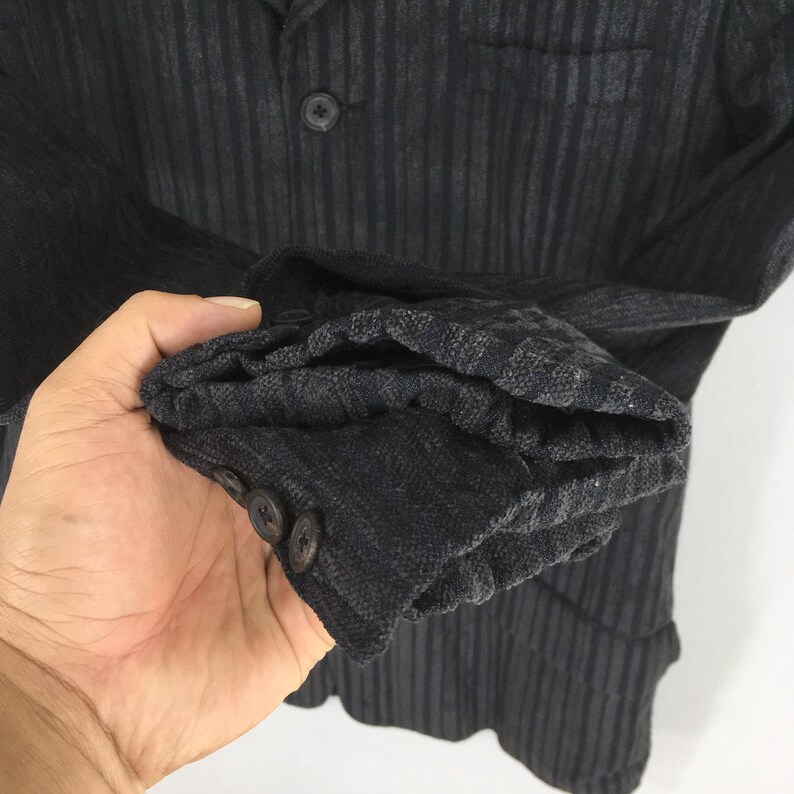 Vintage Ys For Men Yohji Yamamoto Coat Jacket Medium Yohji Japan Black Striped Textured Button Jacket Yohji Yamamoto Minimalist Blazer M image 5
