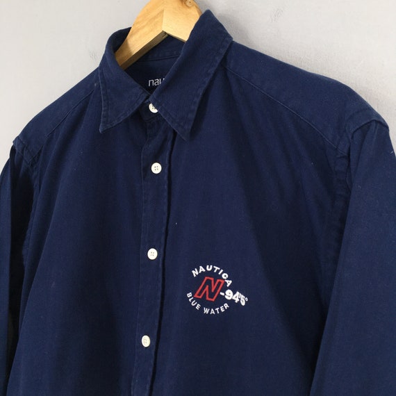 Vintage Nautica Denim Blue Oxfords Shirt Small Na… - image 5