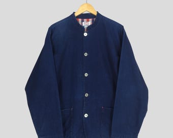 Vintage 90s Gaijin Made Denim Mandarin Indigo Blue Worker Cottton Jacket Medium Workwear Frenchwork Union Made Casual Wear Coat Sanforized M